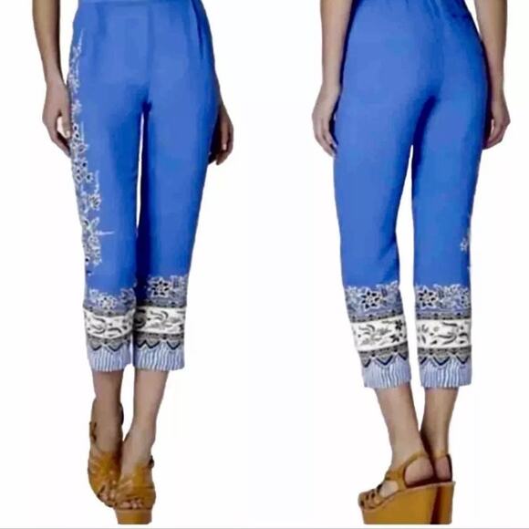 Anthropologie Leif Notes Cropped Pants Blooming Perennial Blue Floral Women's 10 - Picture 1 of 11